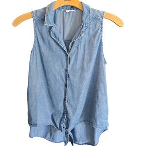 Jane & Delancy Button Up Tie At Waist Blue Short-sleeved Blouse. Size L